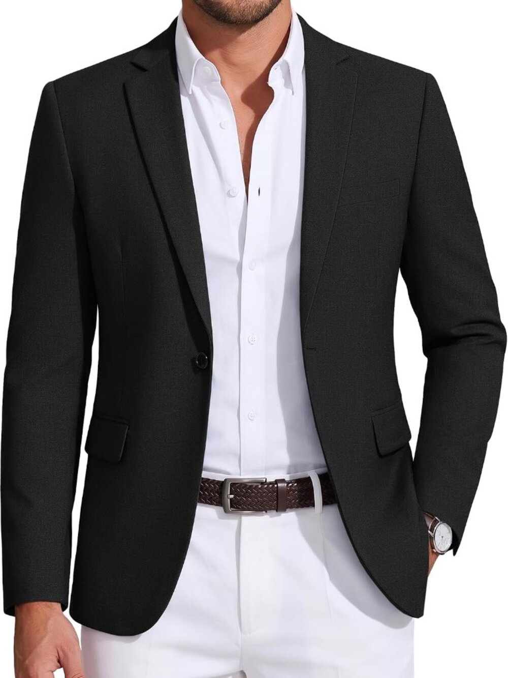 Mens Sport Coat Casual Blazer One Button Business Suit Jacket